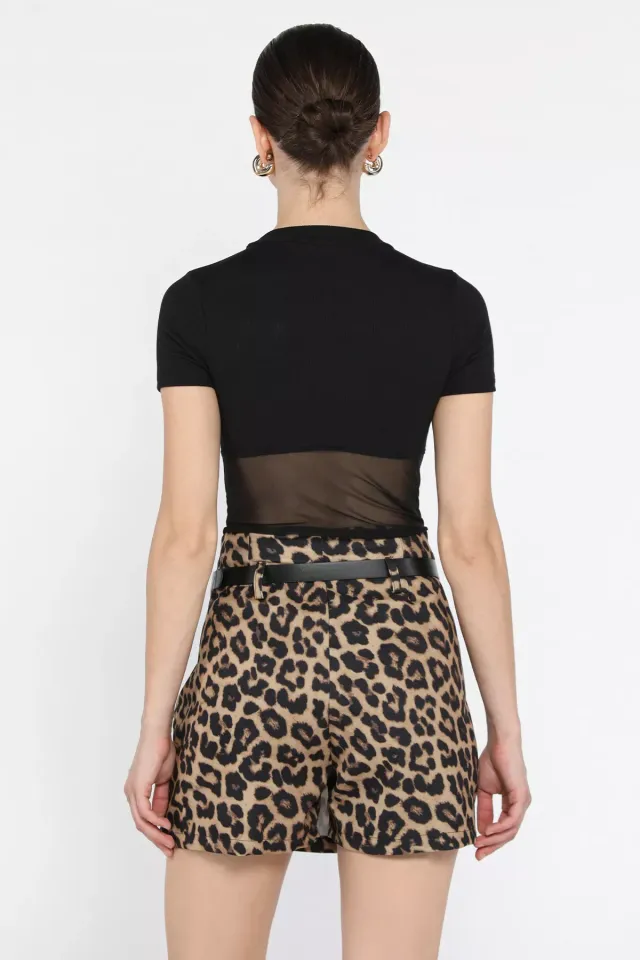 Kemerli Leopar Desen Mini Şort Etek Leopar Desen