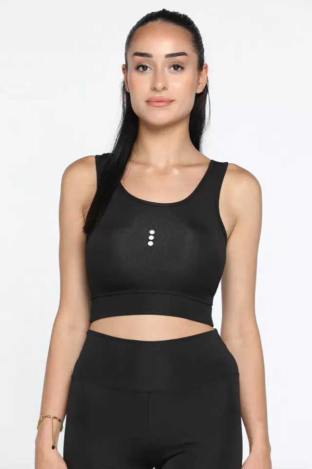 Likralı Sıkılaştırıcı Kadın Crop Top Büstiyer Siyah