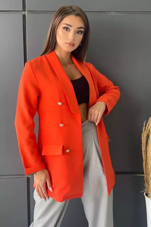 Sahte Cepli Yakalı Blazer Ceket Orange