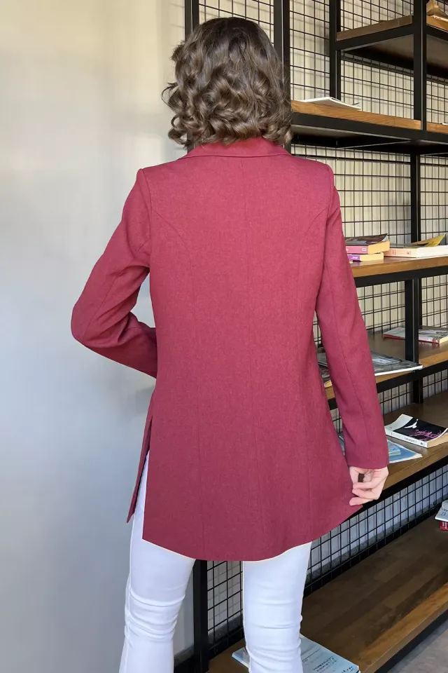 Yan Yırtmaçlı Astarlı Kadın Blazer Ceket Bordo